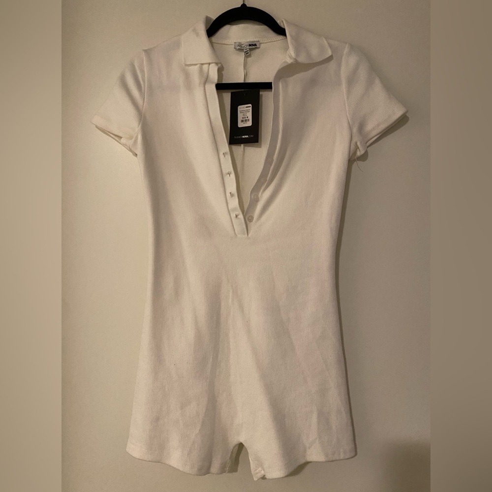 Fashion Nova White Button Down Romper